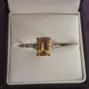 Natural Golden Apatite & Natural Diamond Ring.